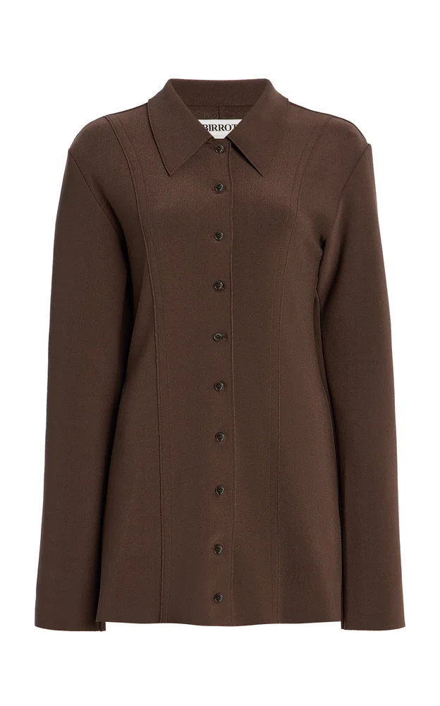 Lay2 Fitted Button-Down Crepe Top