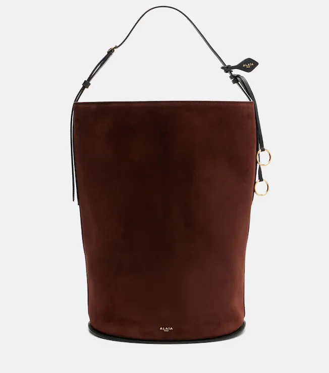 Hip Large leather-trimmed suede bucket bag