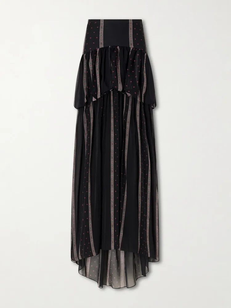 Nina striped peplum silk maxi skirt