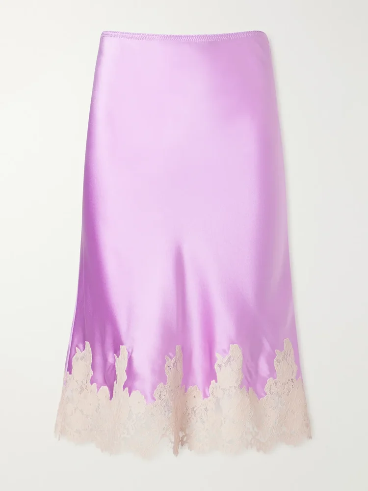 Elowette lace-trimmed silk midi skirt