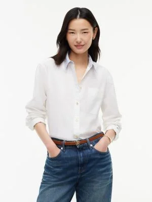 Boxy Fit Gold-Button Poplin Shirt