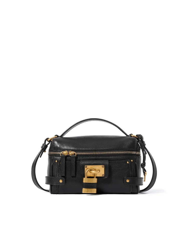 Paddington Vanity Bag in Grained Leather, Black
