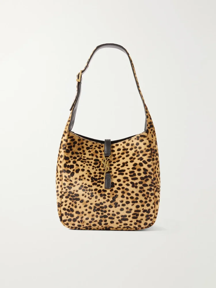 Le 5 à 7 Supple small leather-trimmed leopard-print pony hair shoulder bag