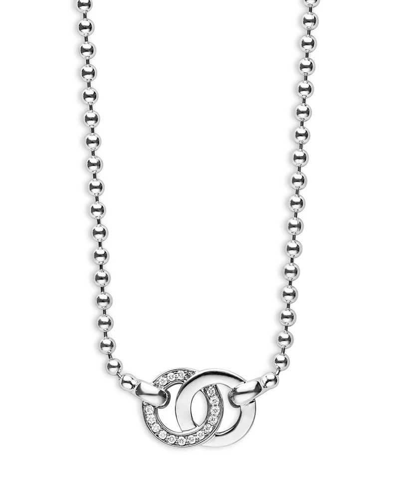 Sterling Silver Signature Caviar Diamond Interlocking Pendant Necklace, 18"