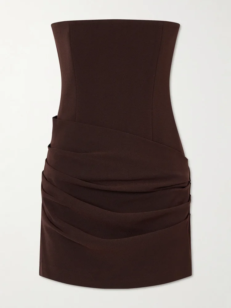 Strapless draped crepe mini dress