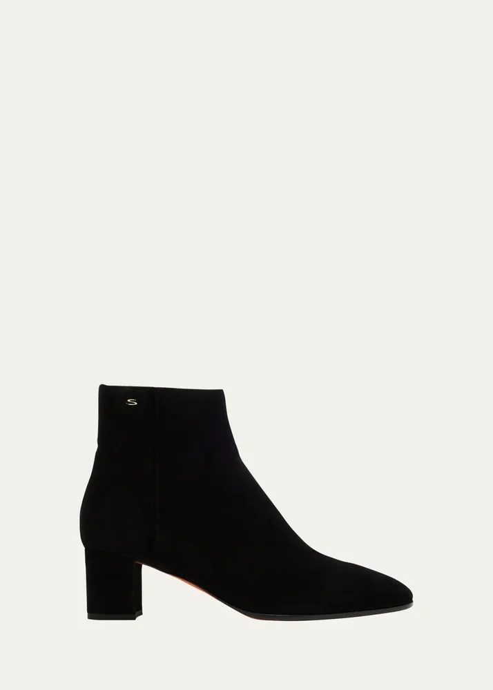 Suede Block-Heel Ankle Booties
