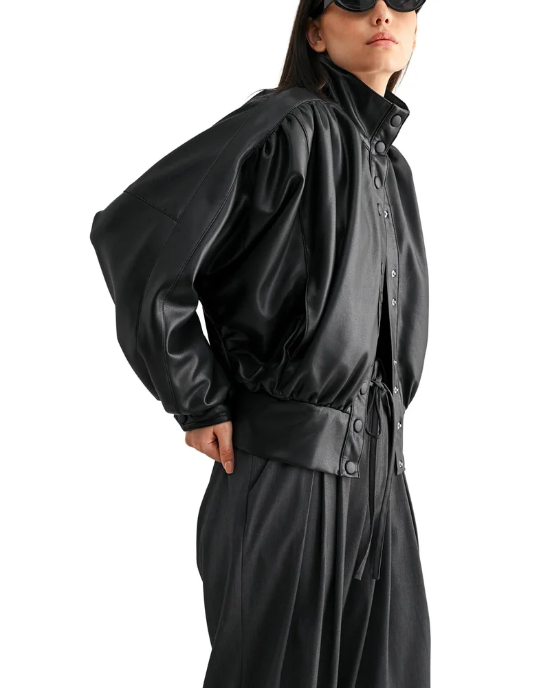 Oversized Faux Leather Bomber Jacket