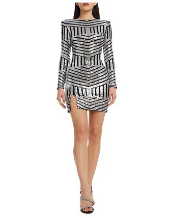 Nathalia Long Sleeve Geometric Sequin Stripe Mini Dress
