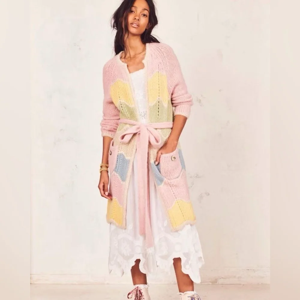 NWT LoveShackFancy Dallas Duster Wool Blend Cardigan Rainbow Women's Size XS
