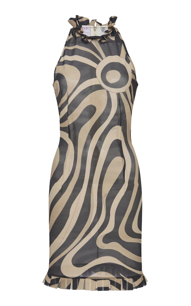 Printed Mesh Mini Dress