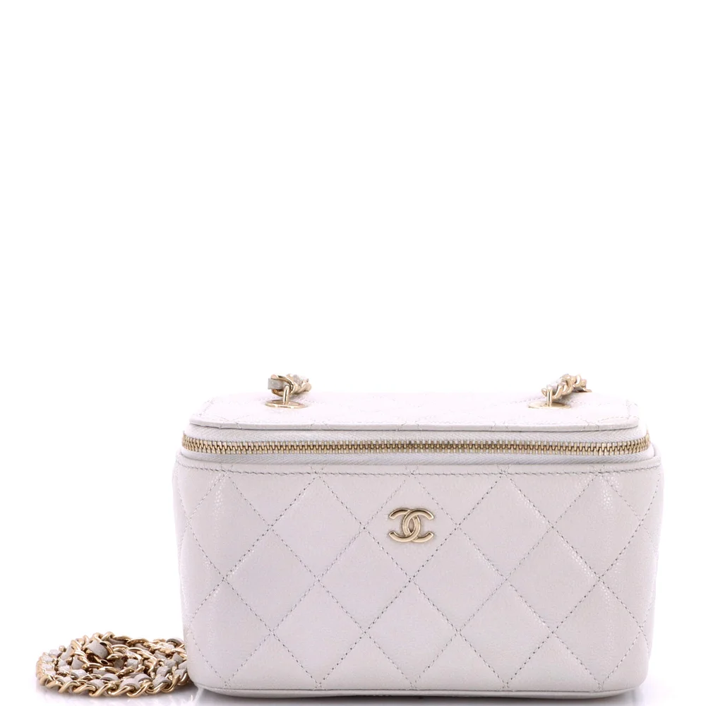 Classic Vanity Case with Chain Quilted Caviar Small