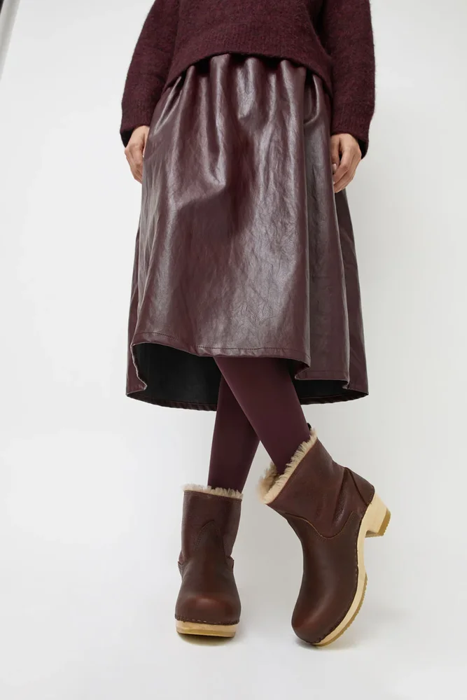 5-Inch Pull On Shearling Clog Boot on Mid Heel in Spitfire