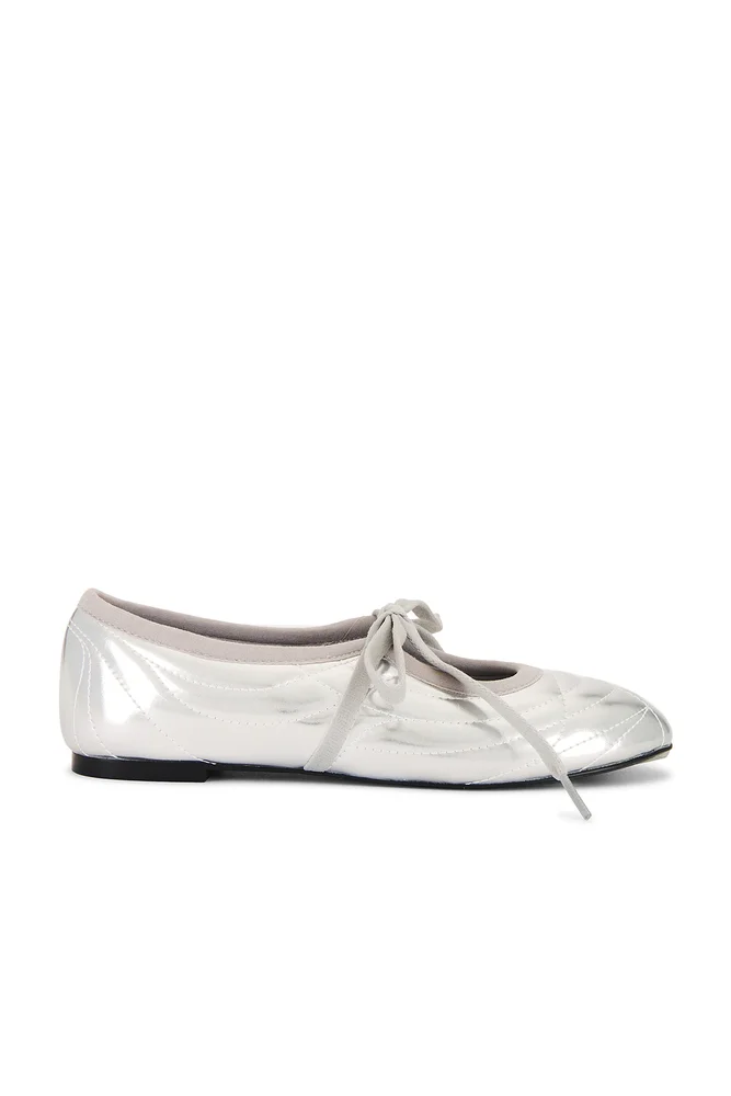 Erika Topstitching Lace-Up Ballet Flats