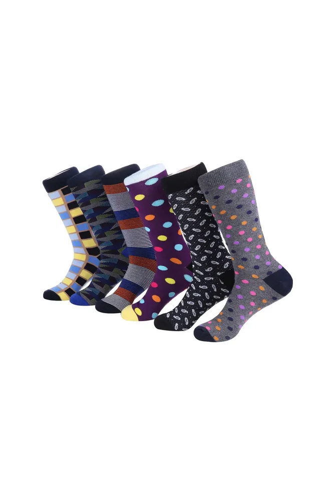 Fashion Patterned Cotton Blend Dress Socks 6-Pack Gift Set