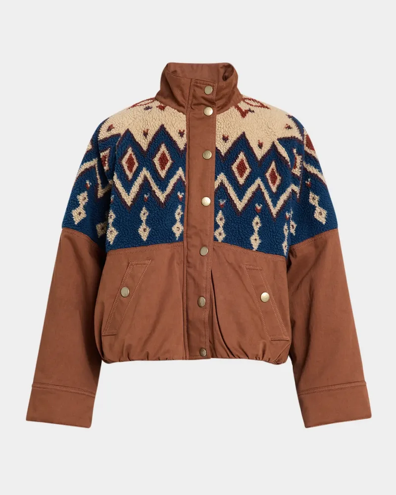 Knoll Geometric Fleece & Cotton Canvas Zip-Up Jacket