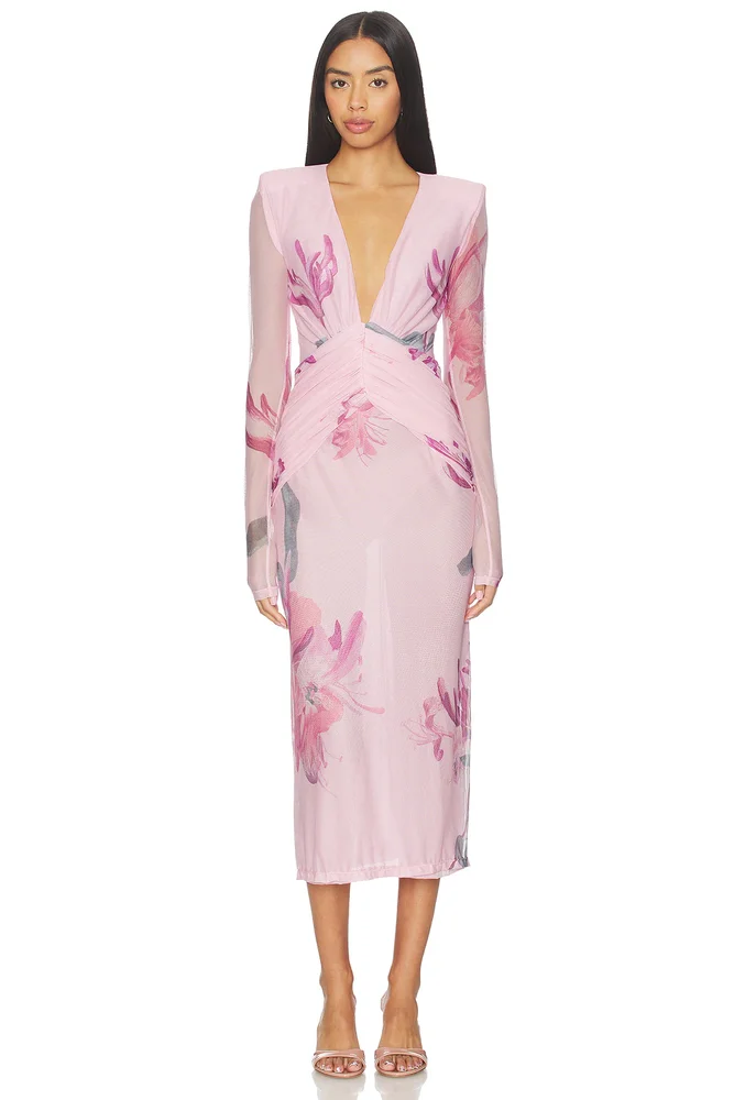 Honey Flower Tulle Midi Dress