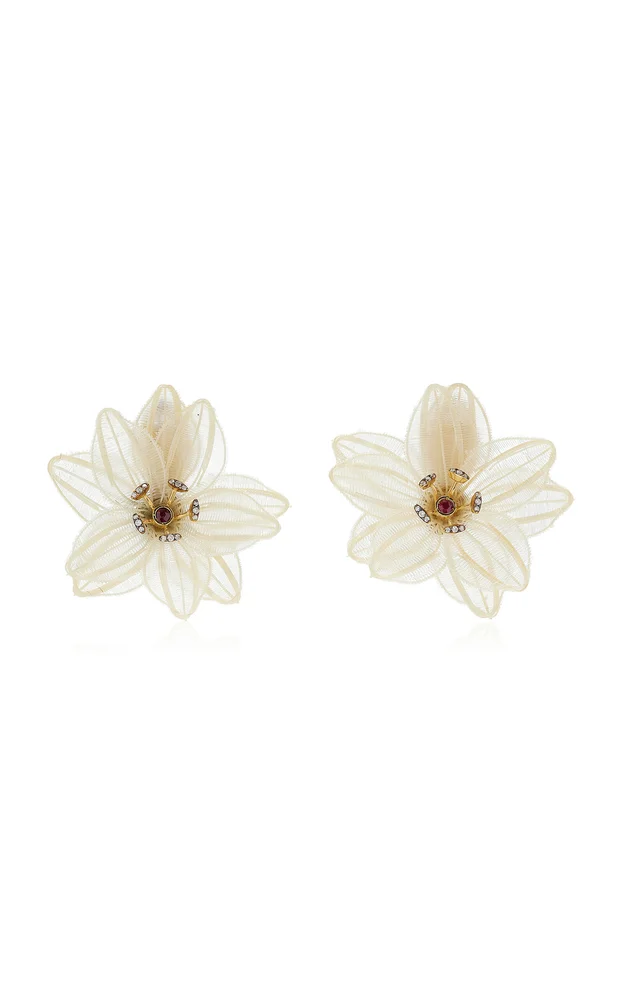 Horse Mane 18K Yellow Gold Floral Earrings