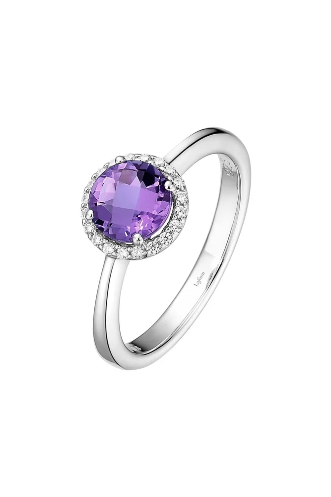 Birthstone Halo Ring in February Amethyst