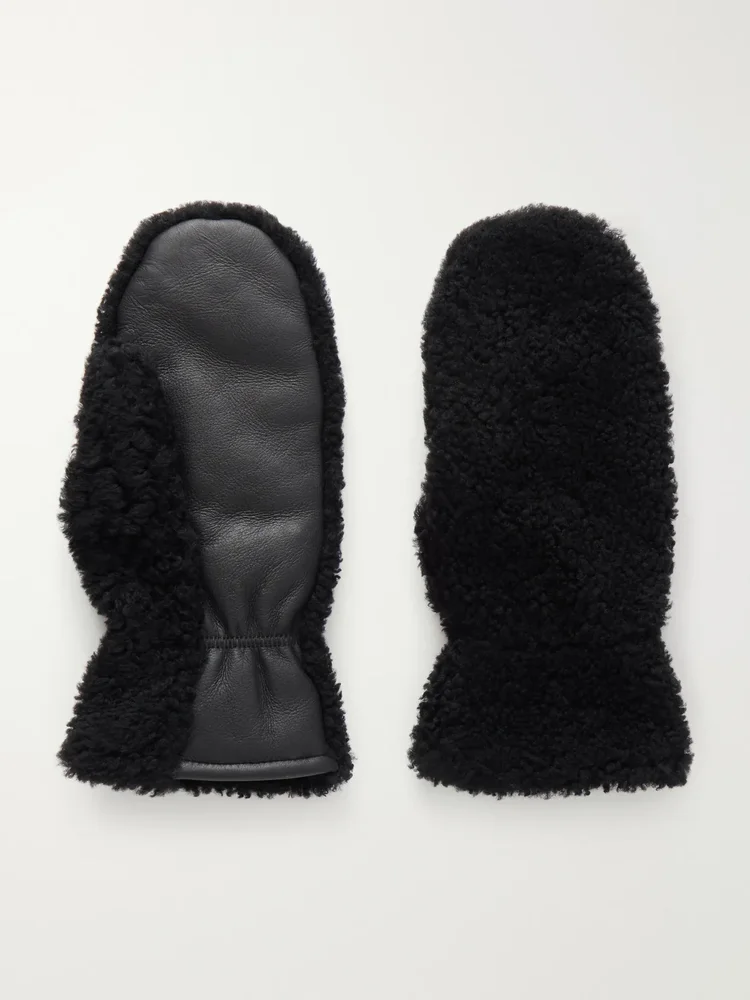 Shearling leather-trimmed gloves
