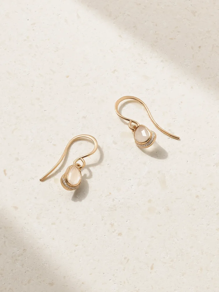 Crescent Moon 14-karat recycled gold, diamond and moonstone earrings