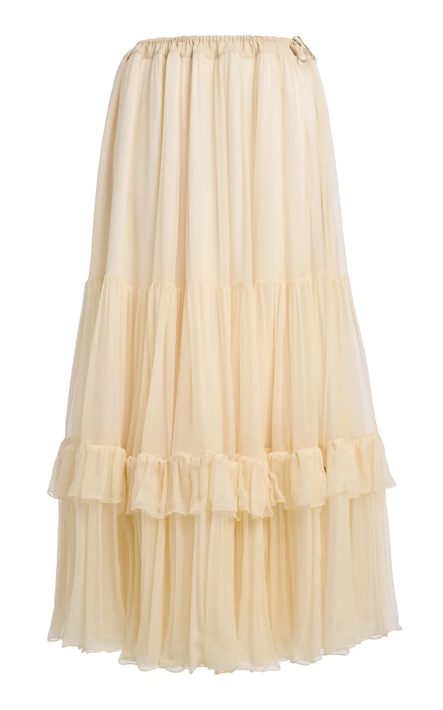 Ruffled Silk Midi Skirt