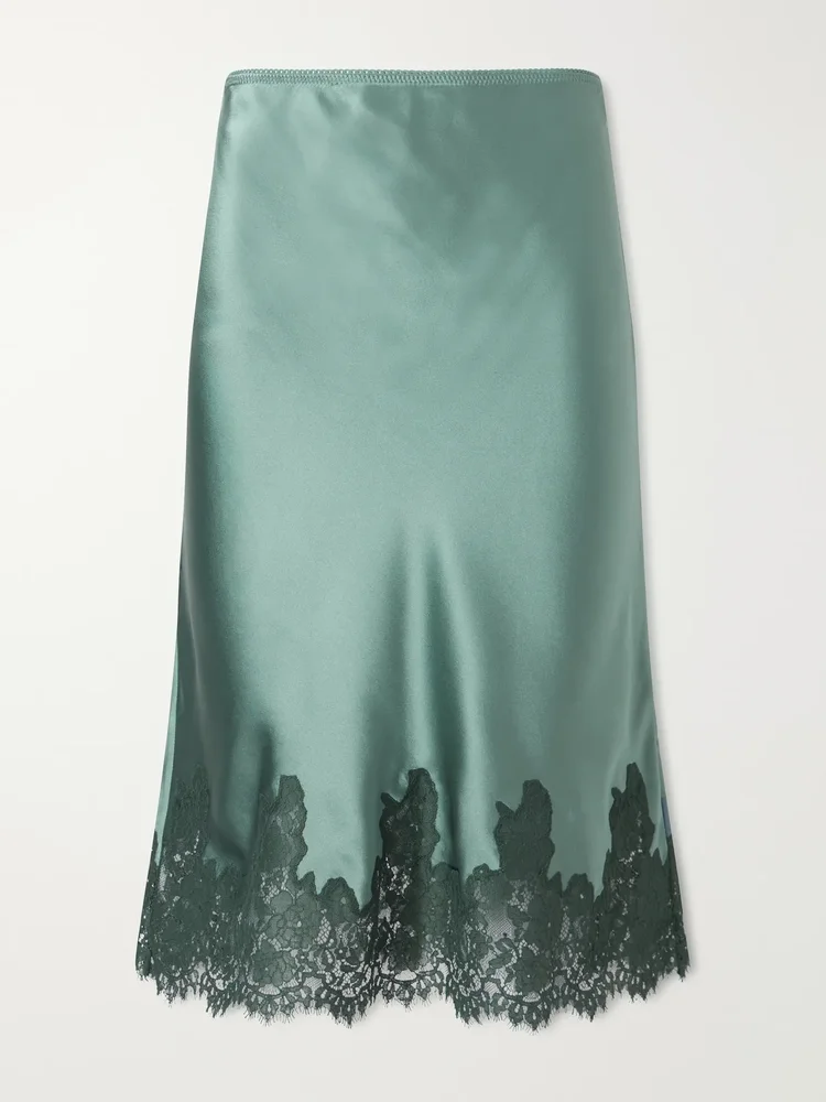 Elowette lace-trimmed silk-satin midi skirt
