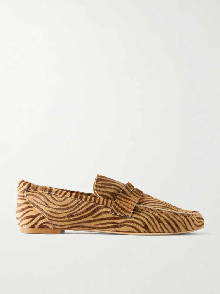 Zebra-print calf hair penny loafers