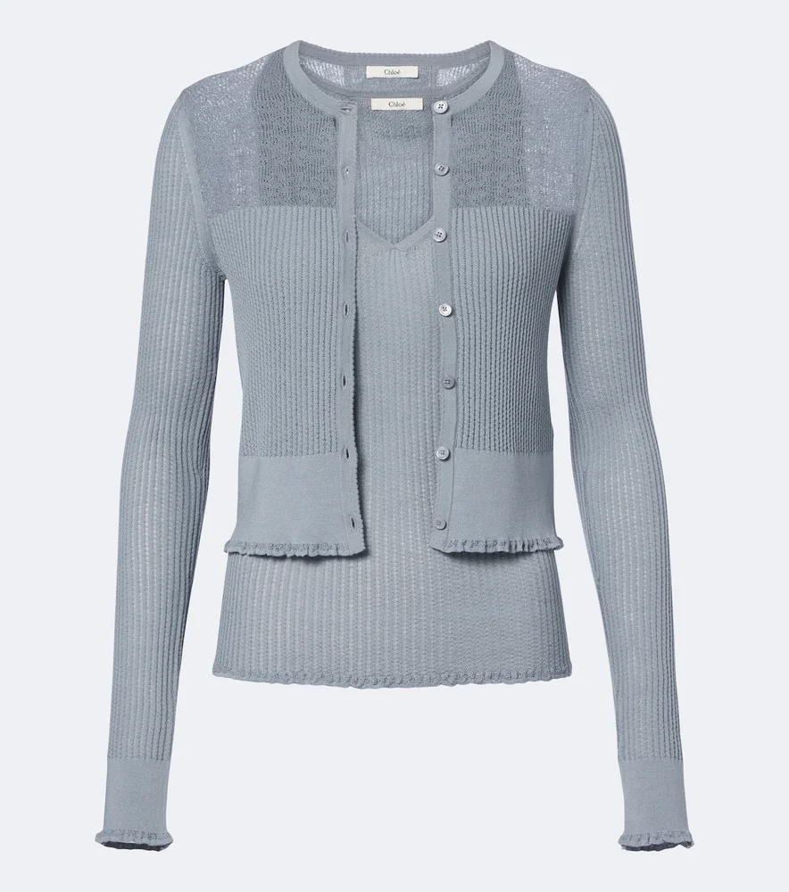 Knitted wool top and cardigan set