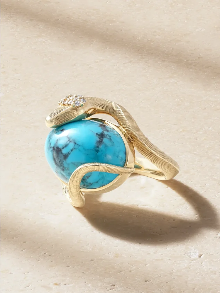 Snakes 18-karat gold, turquoise and diamond ring
