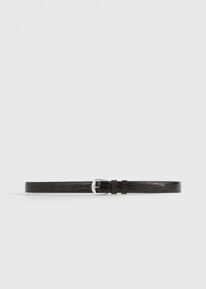 2.5cm Croc-Embossed Belt in Dark Brown