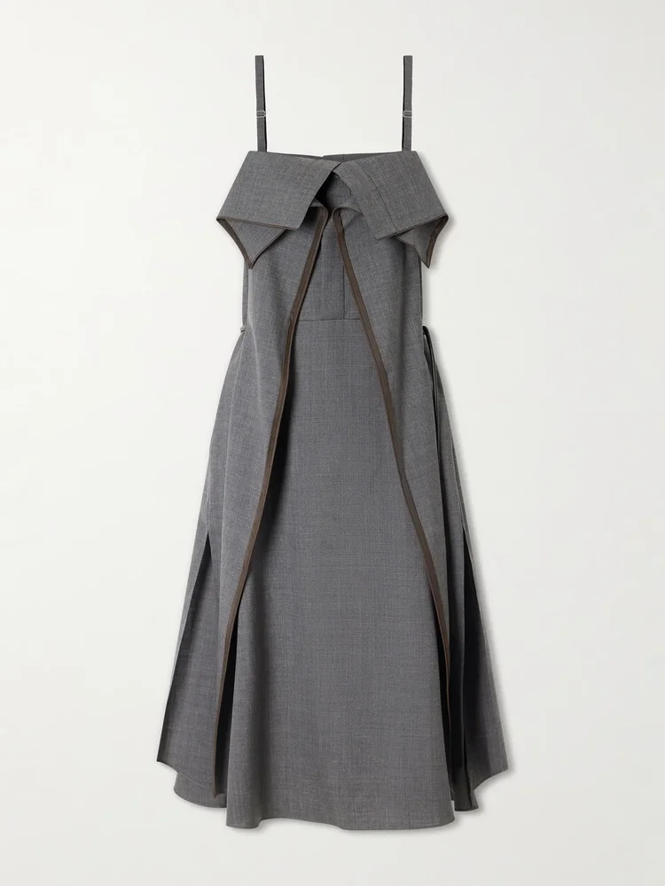 Pleated ruffled wool midi dress