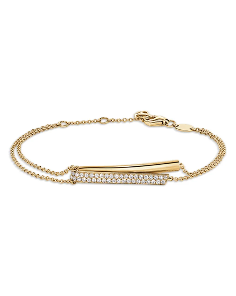 18K Yellow Gold Inside/Out Diamond Flip Double Strand Chain Bracelet