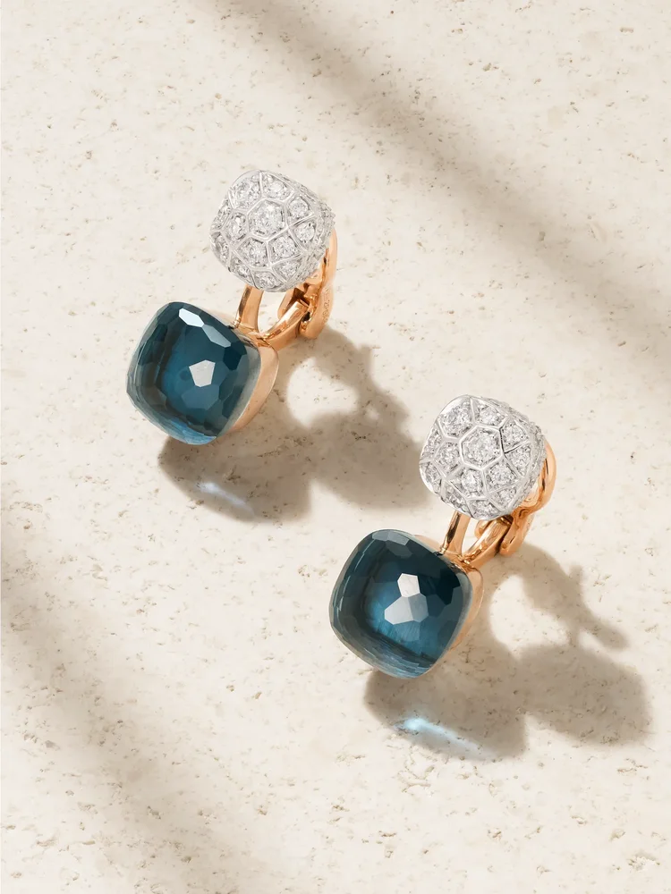 Nudo 18-karat rose and white gold, topaz and diamond earrings