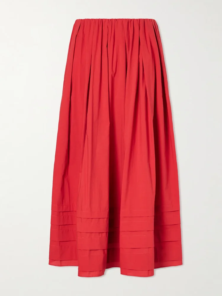 Cales pleated cotton-poplin midi skirt