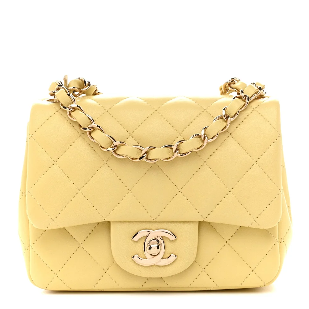 Lambskin Quilted Mini Square Flap (Light Yellow)