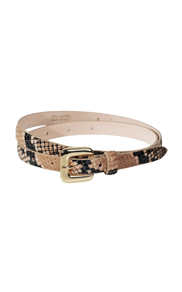 Mara Snakeskin-Printed Leather Belt