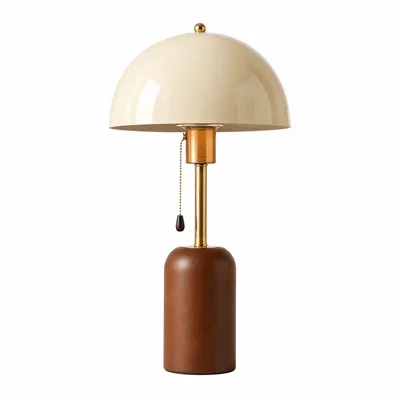 Everdream Craft Mid-Century Mushroom Table Lamp With Cream Lacquered Dome And Black Walnut Wood Base, 17.7" Tall