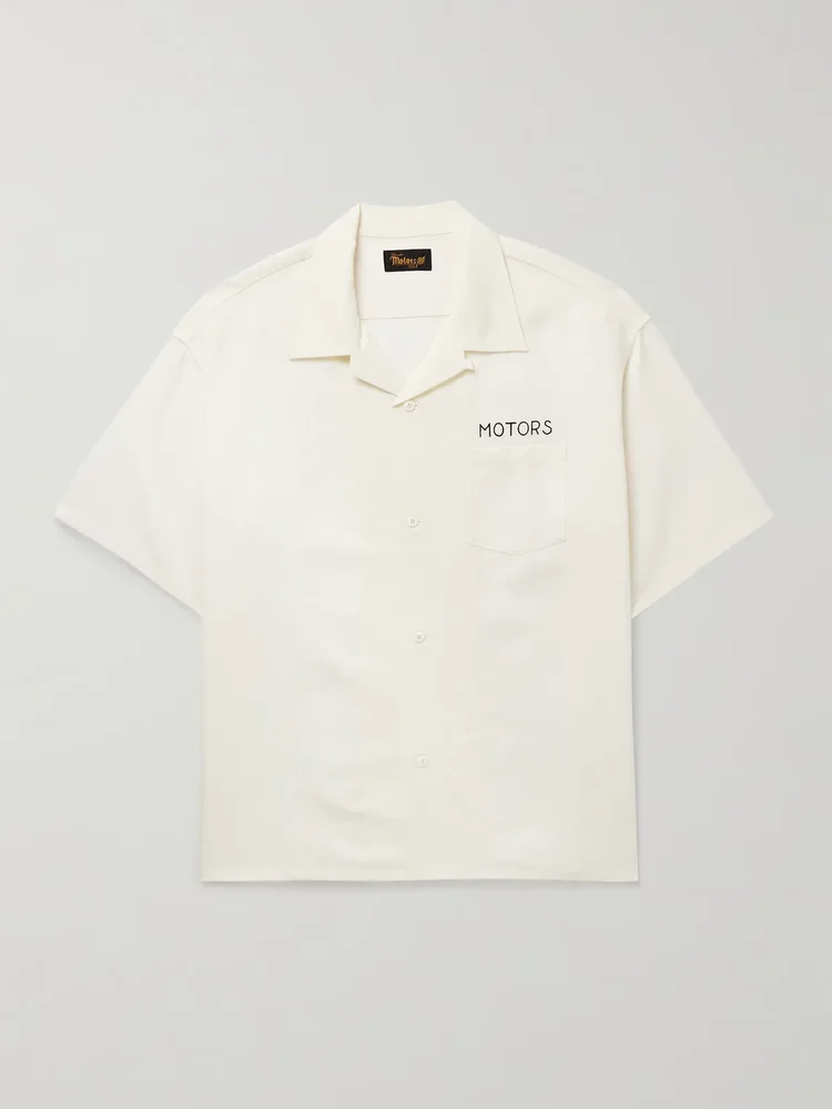 Crosby Convertible-Collar Embroidered Wool and Linen-Blend Shirt