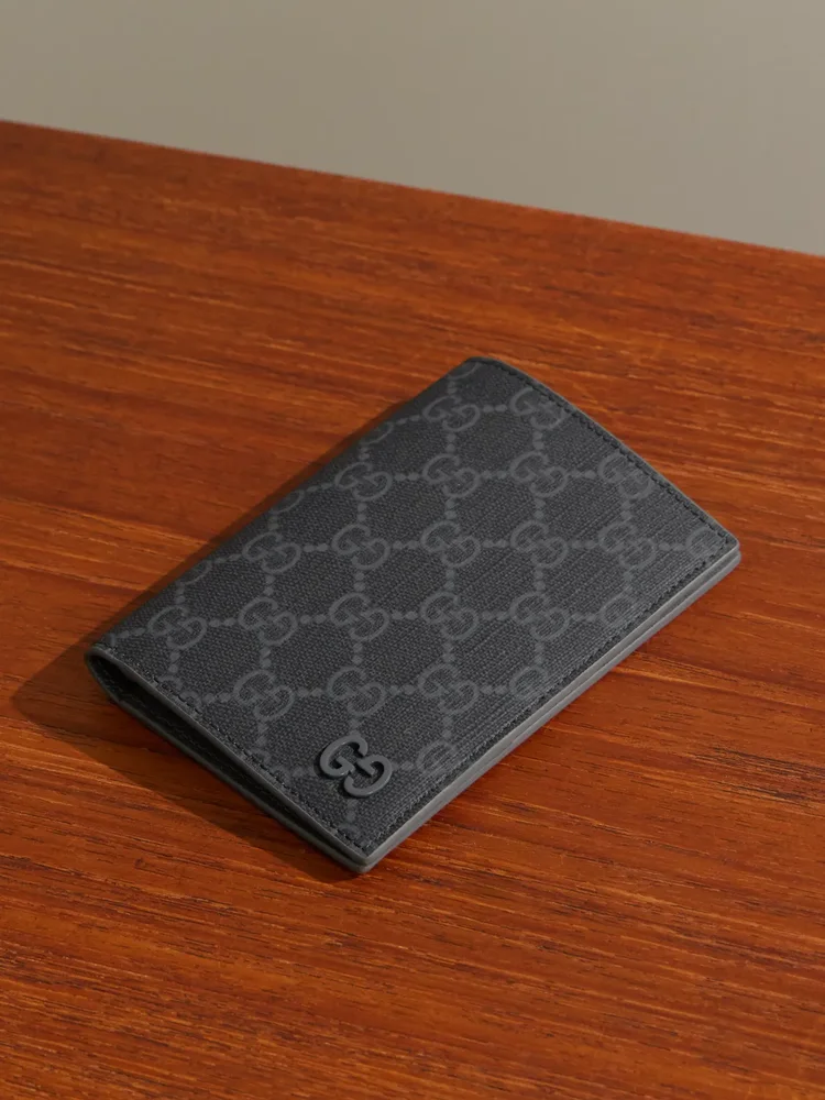 GG Supreme Monogrammed Coated-Canvas and Pebble-Grain Leather Passport Holder