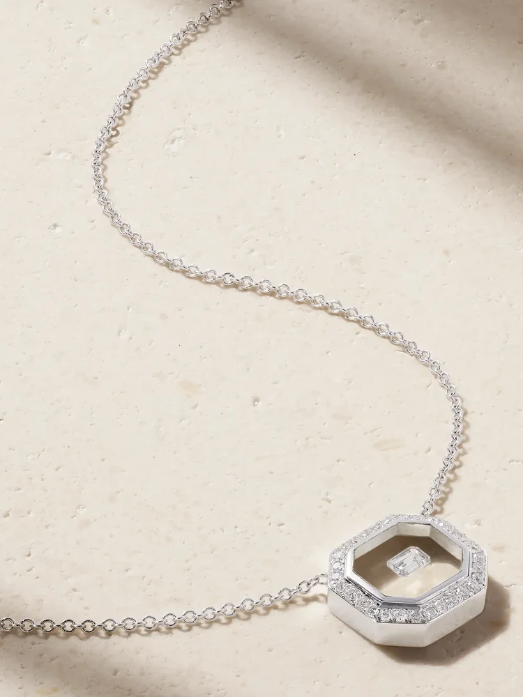 Universe 18-karat white gold, diamond and enamel necklace