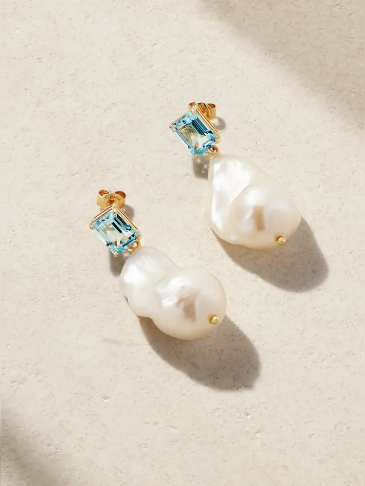 14-karat gold, topaz and pearl earrings