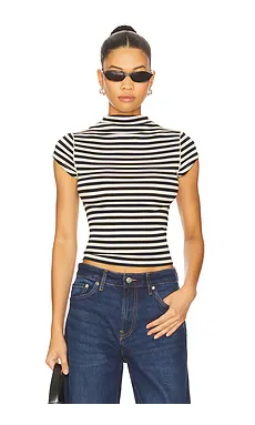 Free People x We The Free Lola Tee Stripe In Black & White Stripe from Revolve.com