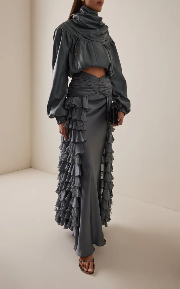 Valiant Ruffled Silk Maxi Skirt