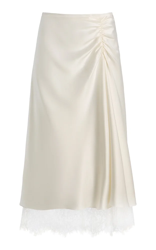 Ingrid Lace-Trimmed Satin Midi Skirt