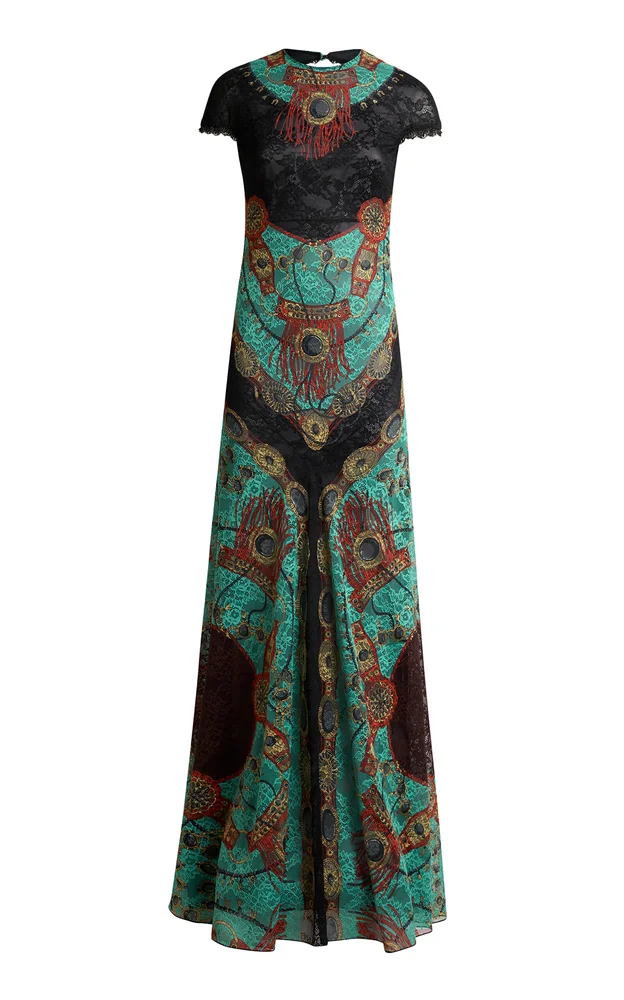Patterned Crepe de Chine Maxi Dress