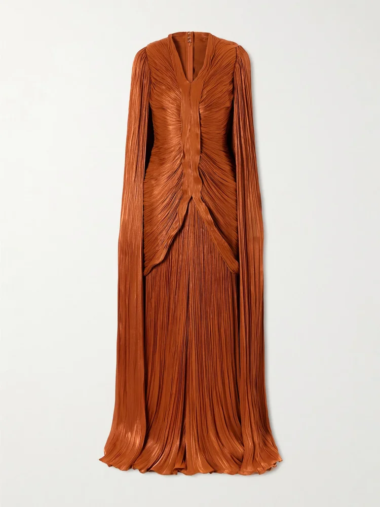 Pleated ruched satin gown