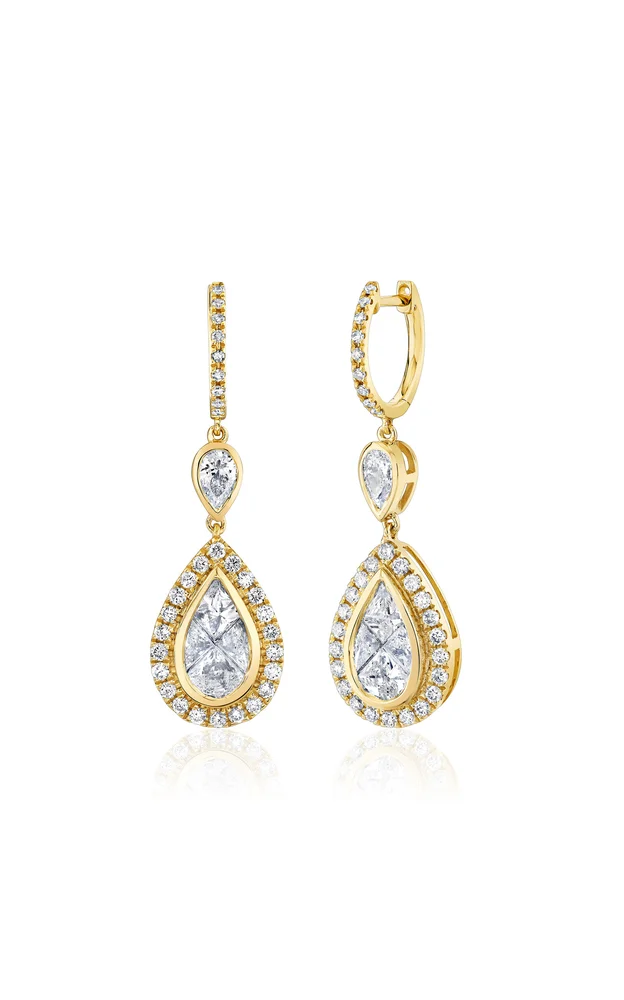18K Yellow Gold Diamond Pave Earrings