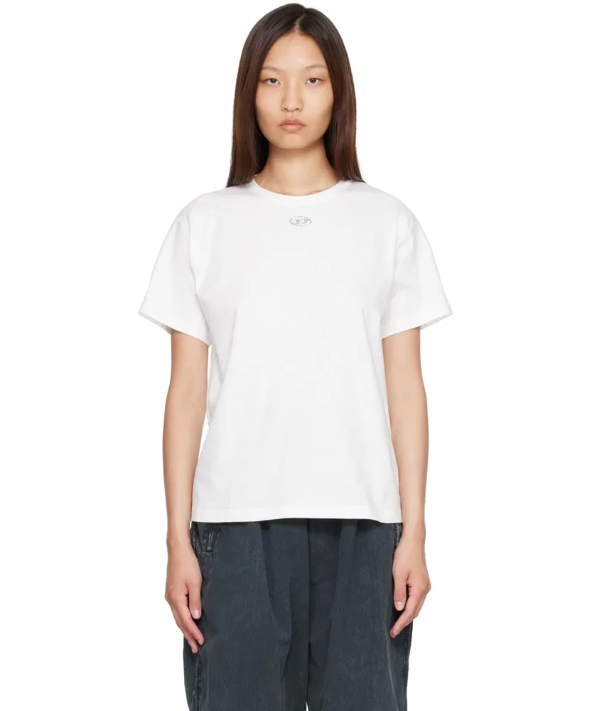 White Metallic Oval D Cotton T-shirt
