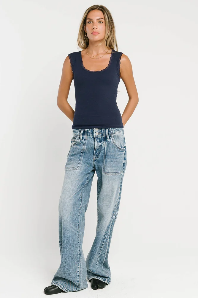 bohme.com Sawyer Lace Trim Tank Top in Navy