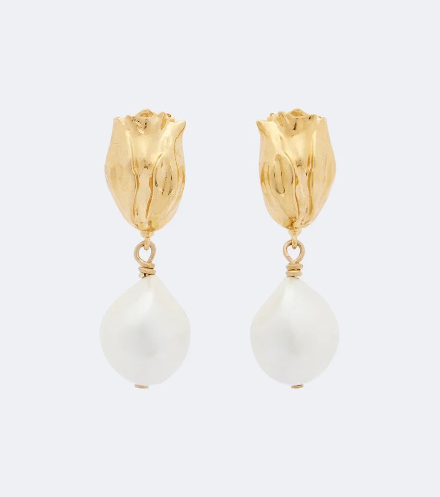 Faux pearl brass earrings